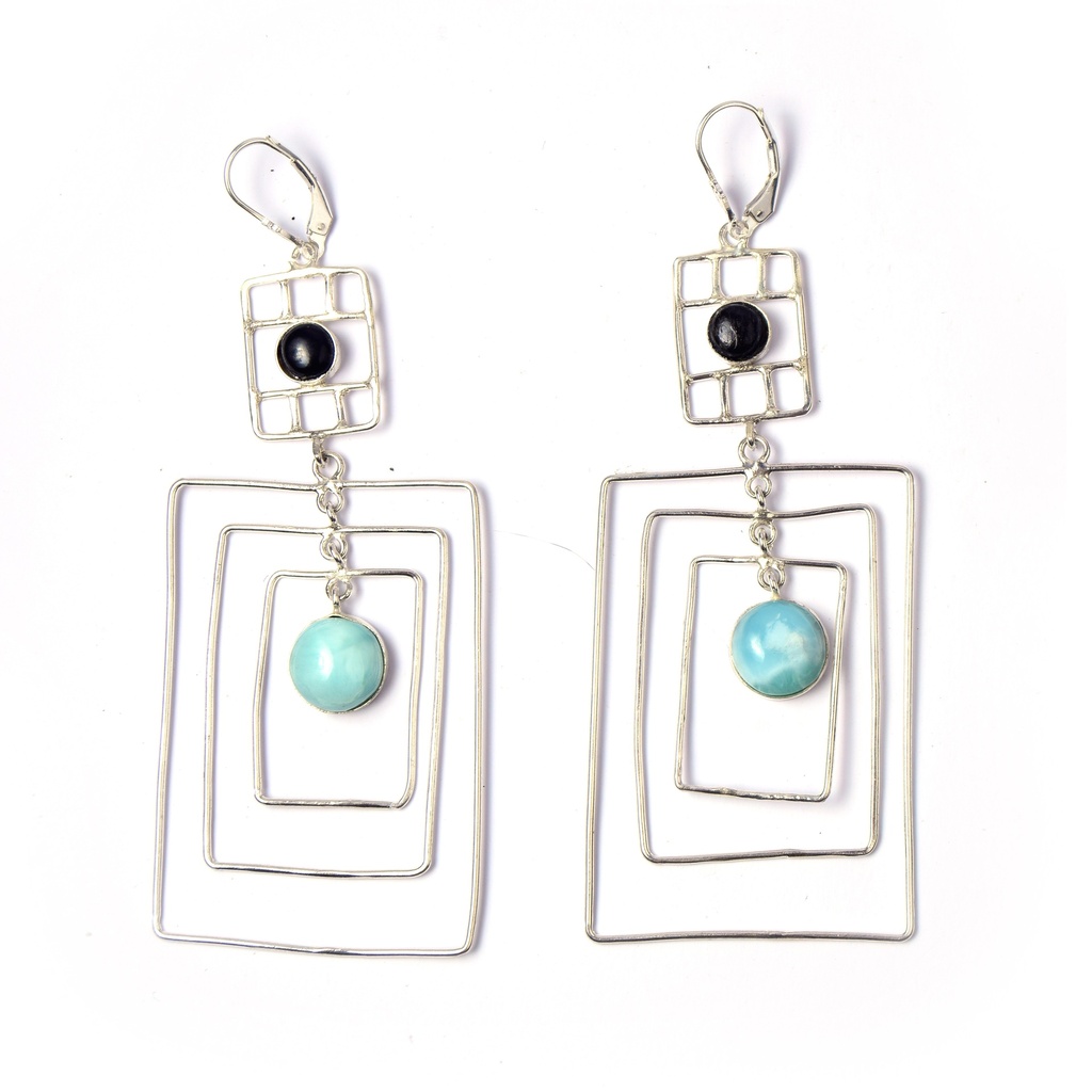 AUTO SILVER COW HORN AND LARIMAR EARRINGS