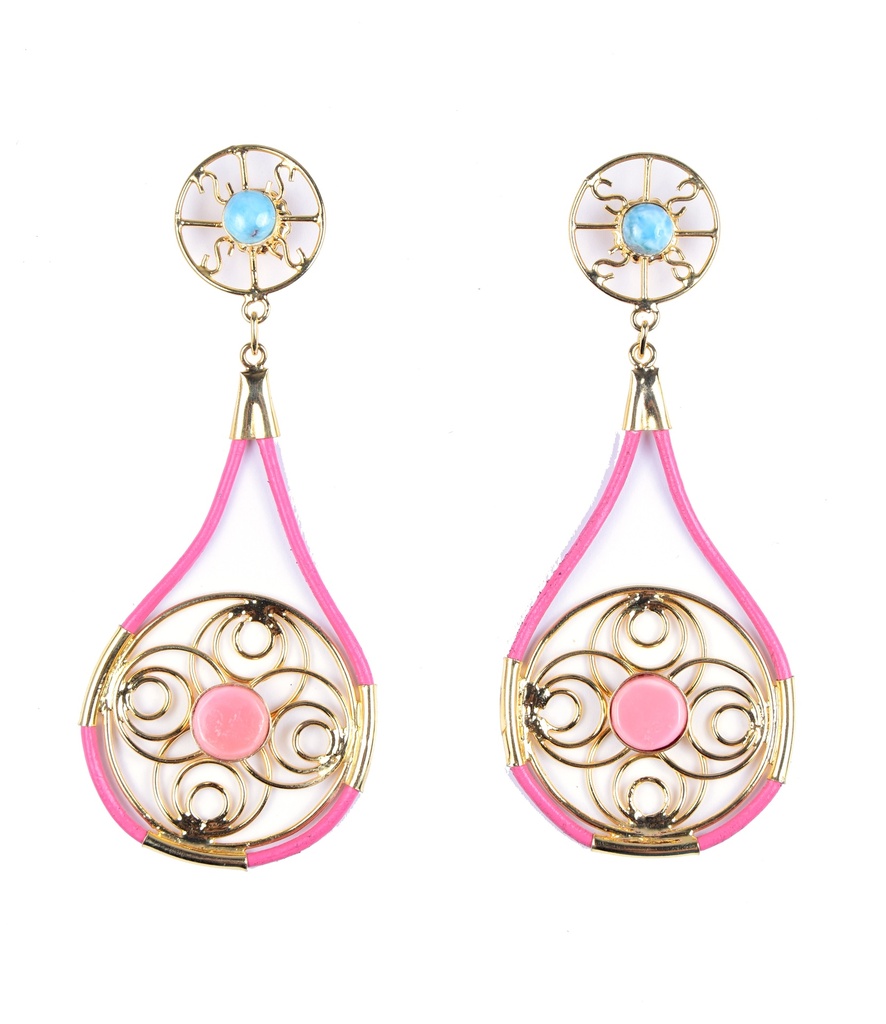 AUTO PIEL DORATO LARIMAR AND PINK SEA SHELL EARRINGS