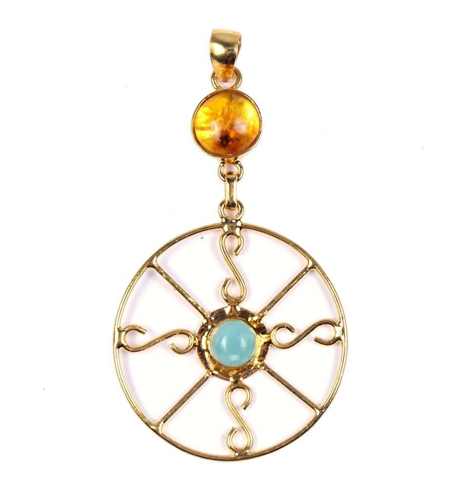 AUTO DORATO AMBER AND LARIMAR PENDANT