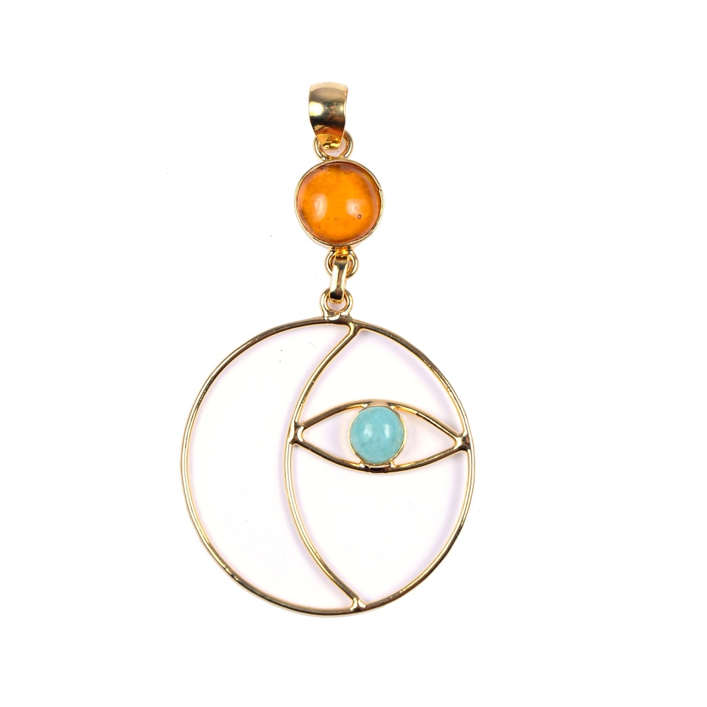 AUTO DORATO AMBER AND LARIMAR PENDANT