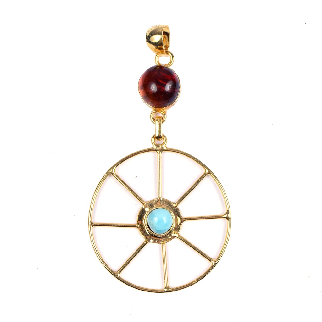 AUTO DORATO AMBER AND LARIMAR PENDANT
