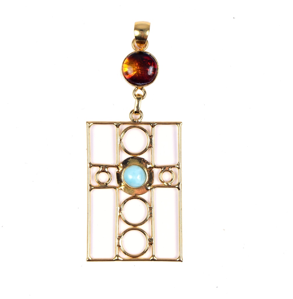 AUTO DORATO AMBER AND LARIMAR PENDANT