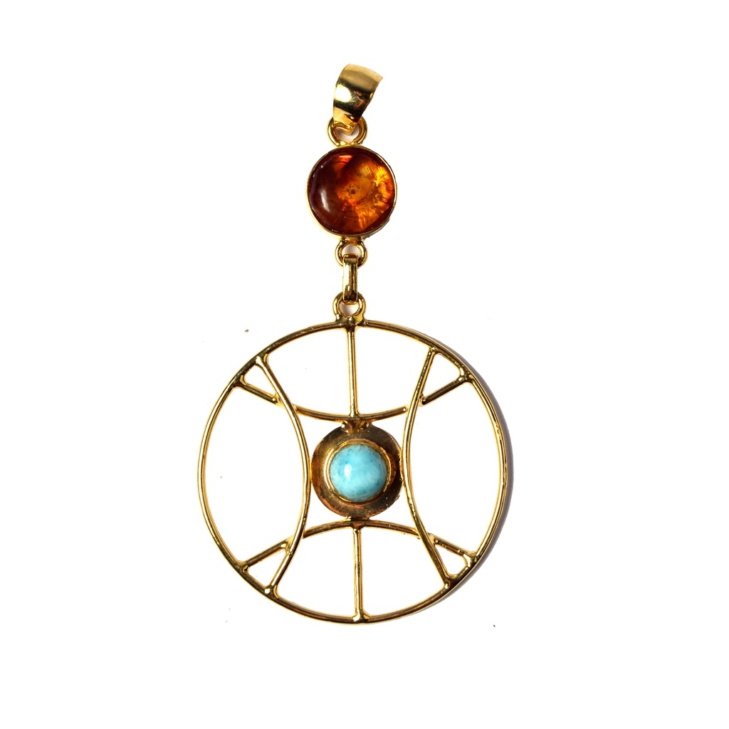 AUTO DORATO AMBER AND LARIMAR PENDANT
