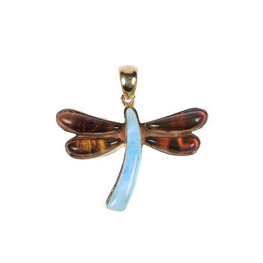 [30801] BIG DORATO AMBER AND LARIMAR DRAGONFLY PENDANT