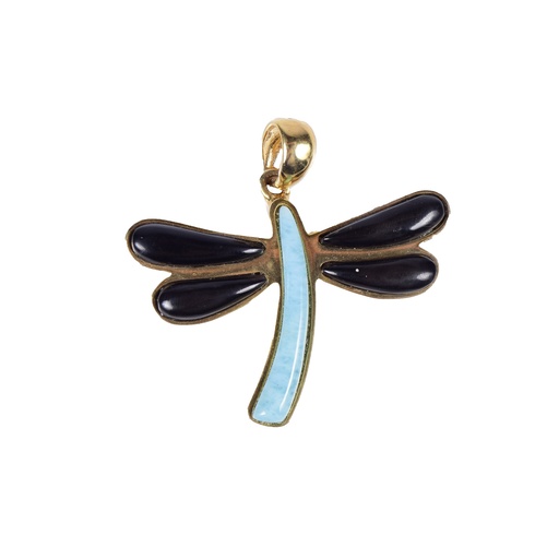 [30802] BIG DORATO COW HORN AND LARIMAR DRAGONFLY PENDANT