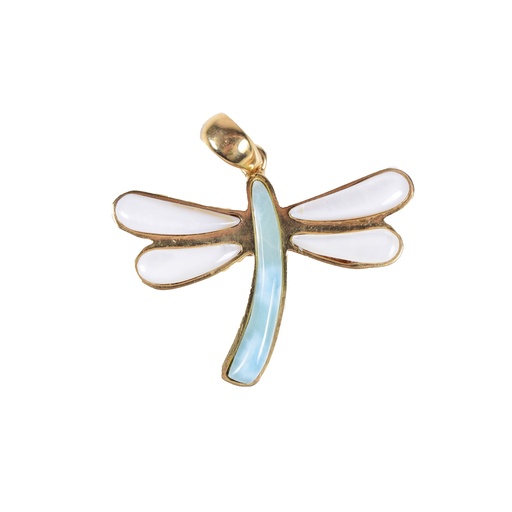 [30842] BIG DORATO MOTHER PEARL AND LARIMAR DRAGONFLY PENDANT
