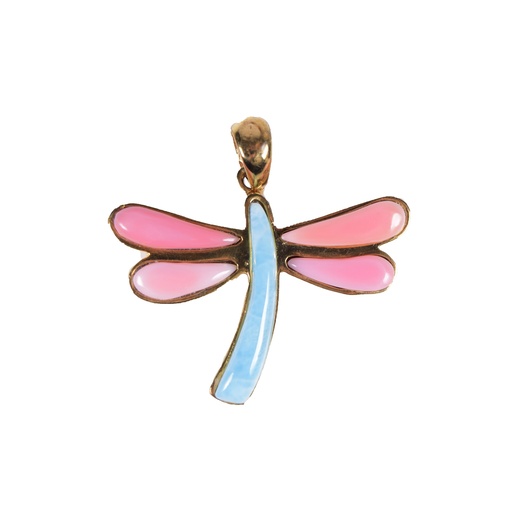 [31513] BIG DORATO PINK SEA SHELL AND LARIMAR DRAGONFLY PENDANT