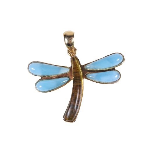 [31738] BIG DORATO LARIMAR AND AMBER DRAGONFLY PENDANT