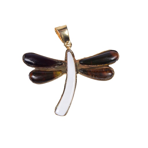 [31741] BIG DORATO AMBER AND MOTHER PEARL DRAGONFLY PENDANT