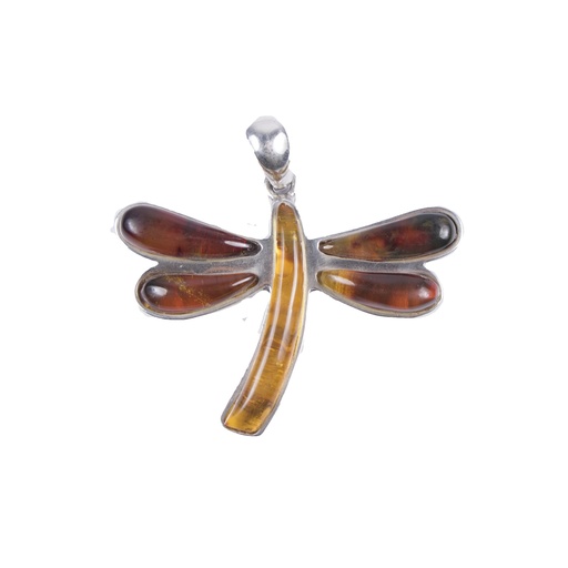[30150] BIG SILVER AMBER DRAGONFLY PENDANT