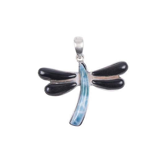 [30152] BIG SILVER COW HORN AND LARIMAR DRAGONFLY PENDANT