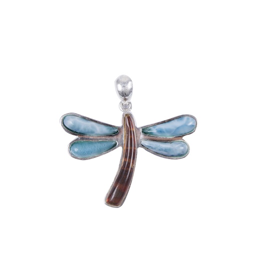[30153] BIG SILVER LARIMAR AND AMBER DRAGONFLY PENDANT