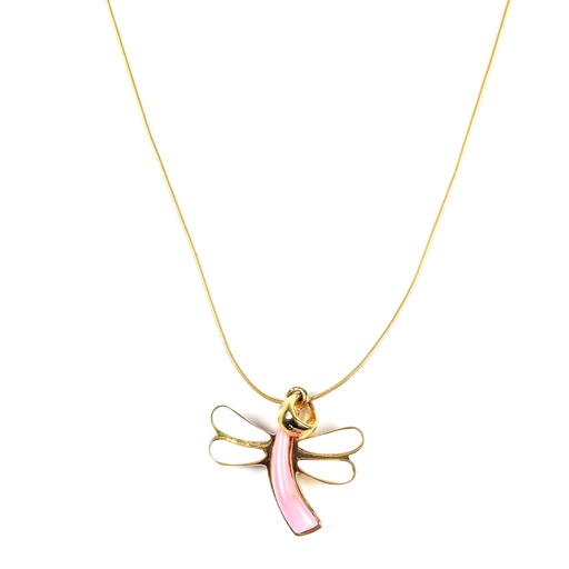 [31904] MEDIUM DORATO MOTHER PEARL AND PINK SEA SHELL DRAGONFLY NECKLACE