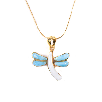 [31906] MEDIUM DORATO LARIMAR AND MOTHER PEARL DRAGONFLY NECKLACE