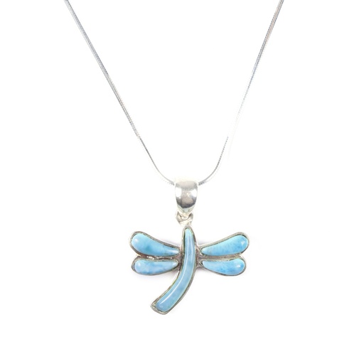 [30154] MEDIUM SILVER LARIMAR DRAGONFLY NECKLACE