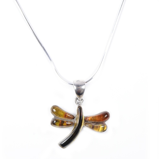 [30158] MEDIUM SILVER AMBER DRAGONFLY NECKLACE