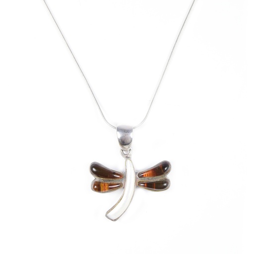 [30160] MEDIUM SILVER AMBER AND MOTHER PEARL DRAGONFLY NECKLACE
