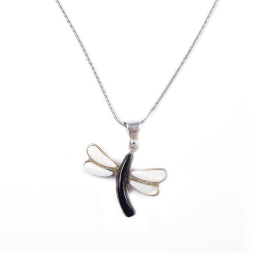 [31226] MEDIUM MOTHER PEARL AND COW HORN DRAGONFLY NECKLACE