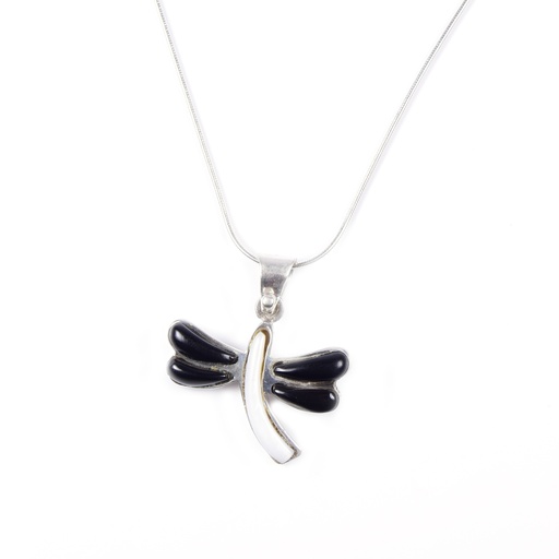 [31352] MEDIUM SILVER COW HORN AND MOTHER PERAL DRAGONFLY NECKLACE