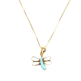 [30693] SMALL DORATO MOTHER PEARL AND LARIMAR DRAGONFLY NECKLACE