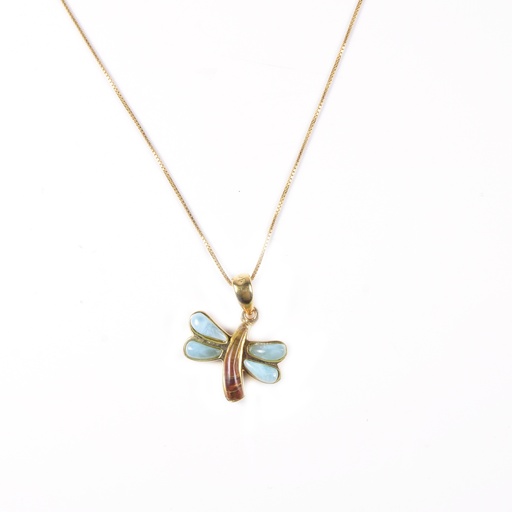 [30987] SMALL DORATO LARIMAR AND AMBER DRAGONFLY NECKLACE