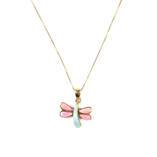 [31402] SMALL DORATO PINK SEA SHELL AND LARIMAR DRAGONFLY NECKLACE