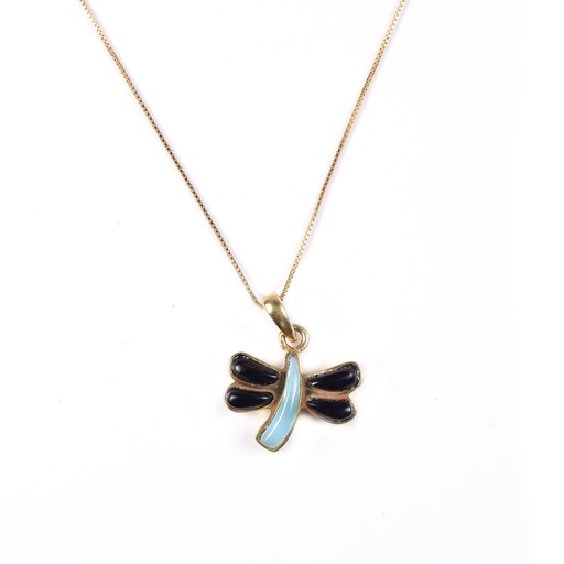 [31744] SMALL DORATO COW HORN AND LARIMAR DRAGONFLY NECKLACE