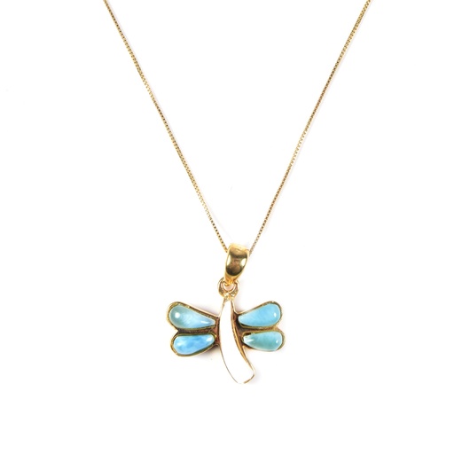 [31899] SMALL DORATO LARIMAR AND MOTHER PEARL DRAGONFLY NECKLACE