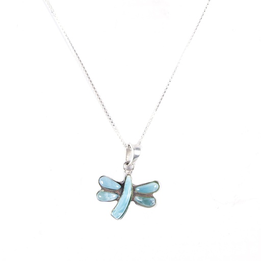 [30170] SMALL SILVER LARIMAR DRAGONFLY NECKLACE
