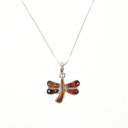 [30176] SMALL SILVER AMBER DRAGONFLY NECKLACE
