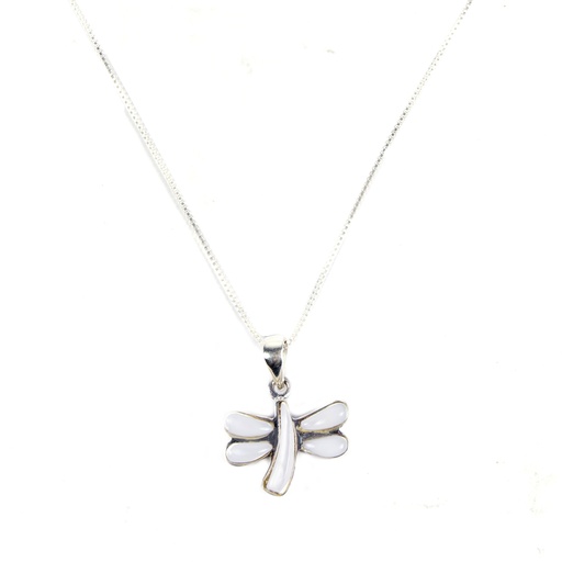 [31563] SMALL SILVER MOTHER PEARL DRAGONFLY NECKLACE