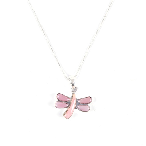 [31564] SMALL SILVER PINK SEA SHELL DRAGONFLY NECKLACE