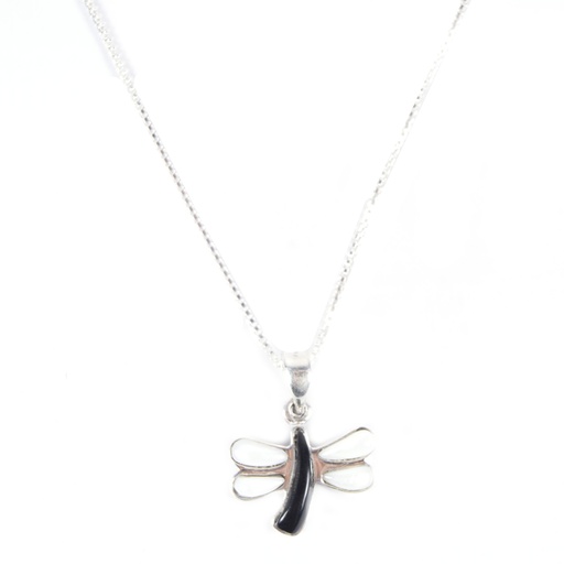 [31580] SMALL SILVER MOTHER PEARL AND COW HORN DRAGONFLY NECKLACE