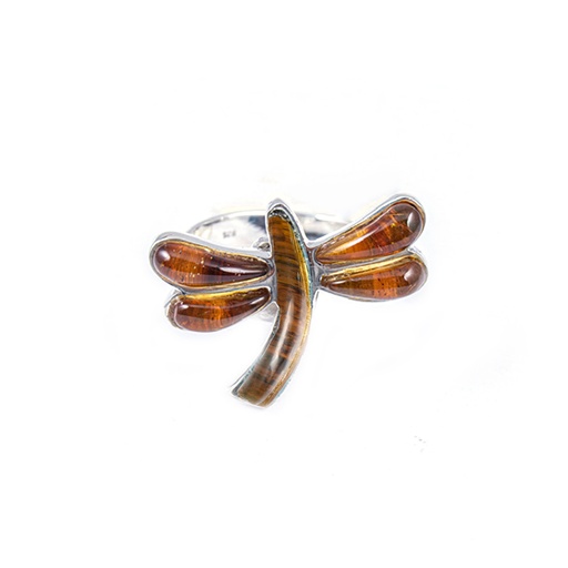 [30166] MEDIUM SILVER AMBER DRAGONFLY RING