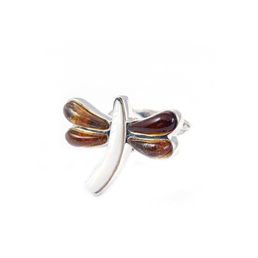 [30168] MEDIUM SILVER AMBER AND MOTHER PEARL DRAGONFLY RING