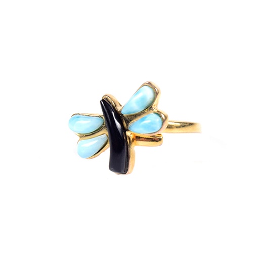 [31404] SMALL DORATO LARIMAR AND COW HORN DRAGONFLY RING
