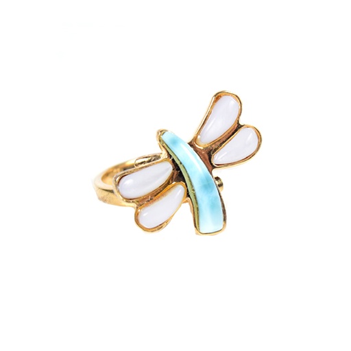 [31745] SMALL DORATO MOTHER PEARL AND LARIMAR DRAGONFLY RING