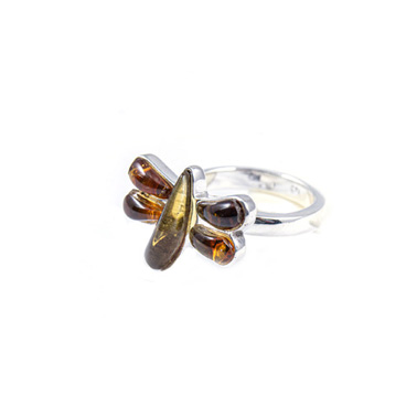 [30194] SMALL SILVER AMBER DRAGONFLY RING