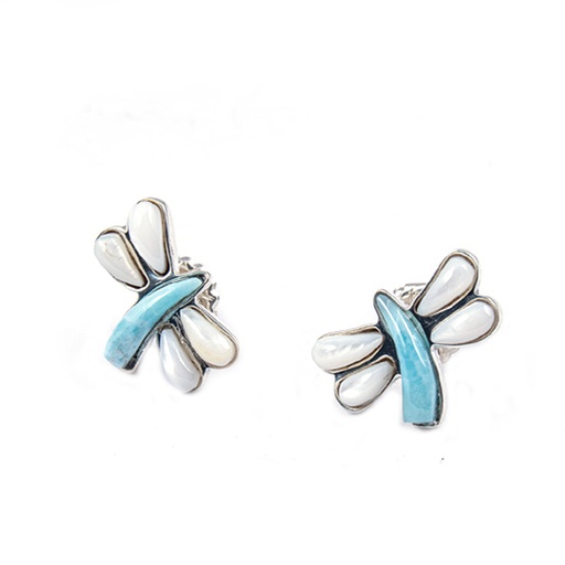 [30183] SMALL SILVER MOTHER PEARL AND LARIMARDRAGONFLY EARRINGS