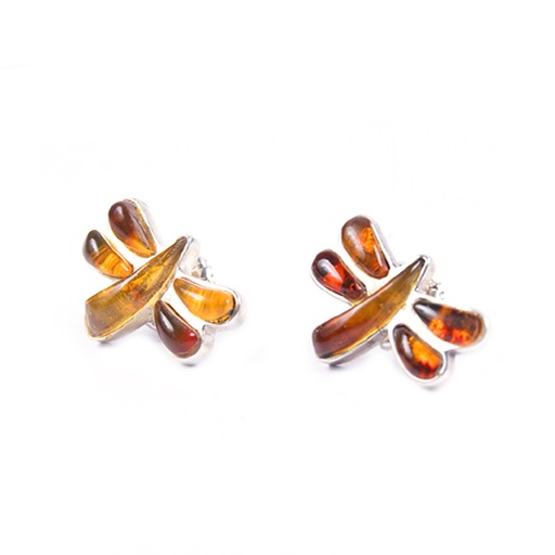 [30185] SMALL SILVER AMBER DRAGONFLY EARRINGS