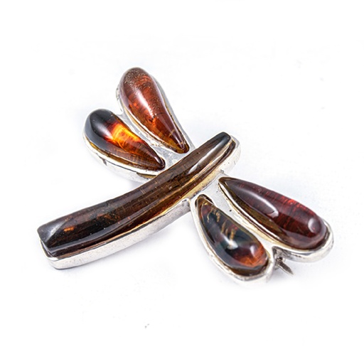 [30200] BIG SILVER AMBER DRAGONFLY PIN