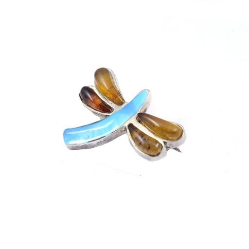 [30206] MEDIUM SILBER AMBER AND LARIMAR DRAGONFLY PIN