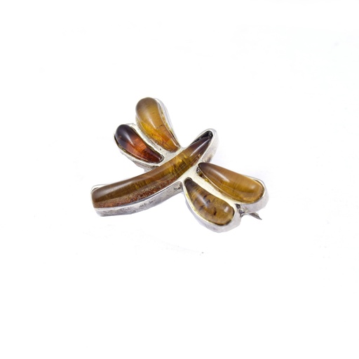 [30205] MEDIUM SILVER AMBER DRAGONFLY PIN