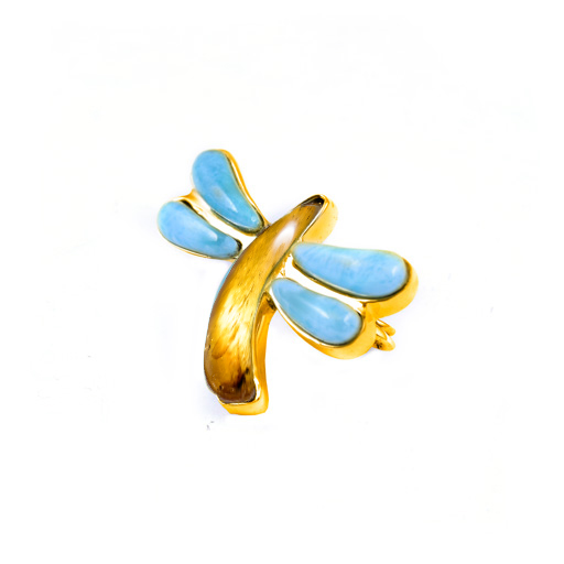 [35331] MEDIUM DORATO LARIMAR AND AMBER DRAGONFLY PIN