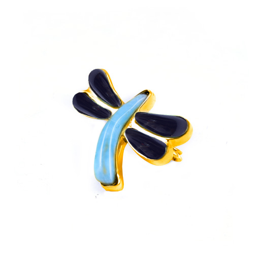 [35332] MEDIUM DORATO COW HORN AND LARIMAR DRAGONFLY PIN