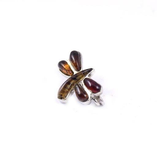 [30207] SMALL SILVER AMBER DRAGONFLY PIN