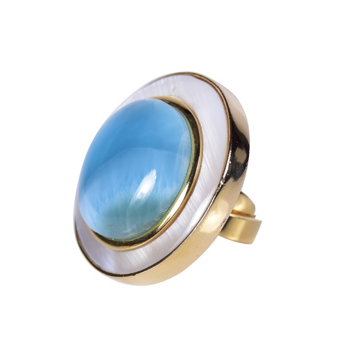 [30736] BIG DORATO MOTHER PEARL AND LARIMAR LUZ RING