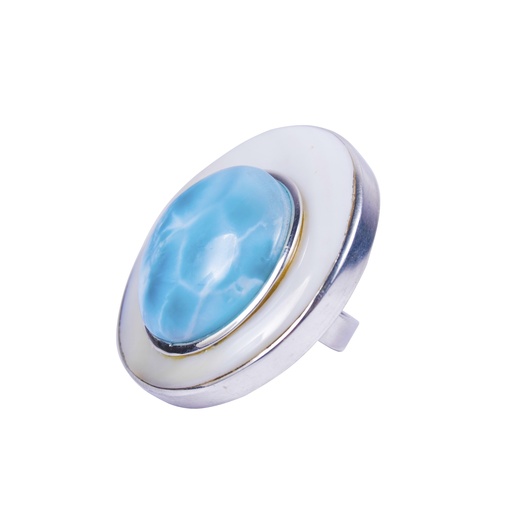 [30040] BIG SILVER MOTHER PEARL AND LARIMAR LUZ RING