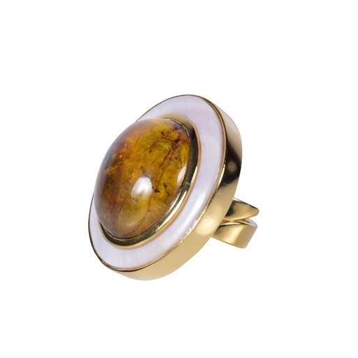 [30726] MEDIUM DORATO MOTHER PEARL AND AMBER LUZ RING