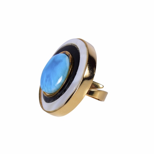 [30732] MEDIUM DORATO MOTHER PEARL, COW HORN AND LARIMAR LUZ RING